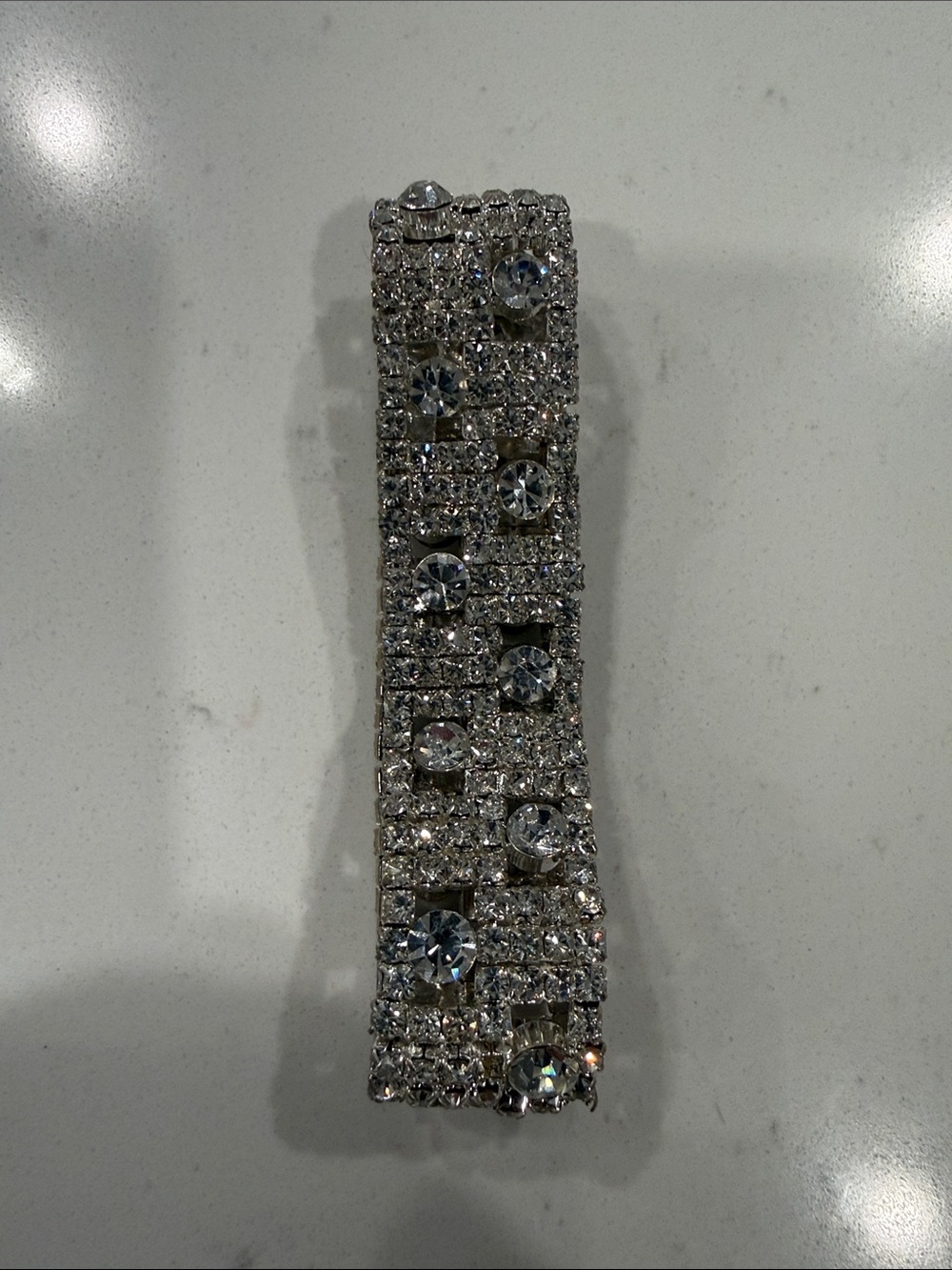 Vintage Sparkling Silver Crystal Wide Stretch Bracelet - Women Jewelry